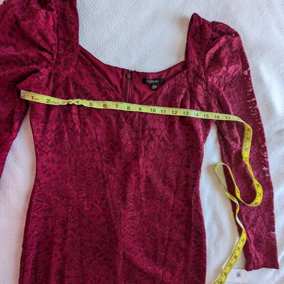 City Studio Women's Large Lace Mini Bodycon Dress Dark Red Slim Red NWT - Picture 9 of 16